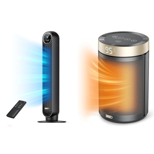 Dreo Tower Fan for Bedroom, 24ft/s Velocity Quiet Floor Fan & Space Heater, Portable Electric Heaters for Indoor Use with Thermostat - Black - Tower Fan + Heater