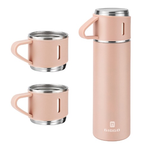 Vacuum Insulated Flask 500ml/17.6oz Stainless Steel Thermo Bottle with Cup for Coffee Water Hot and Cold Drink Flasks.(Pink,Set)