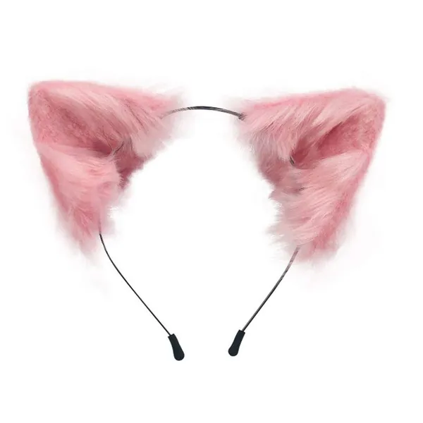 Handmade Fluffy Faux Fur Fox Cat Ears Headband Animal Ears Hair Hoop Hair Accessories Cosplay Party Halloween Costume Ears Headwear (Pink)