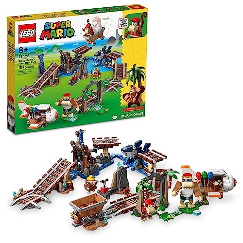 LEGO Super Mario Diddy Kong's Mine Cart Ride Expansion Set 71425, Collectible Building Toy with Brick Built Funky Kong Figure, Super Mario Gift Set for Kids Ages 8-10 to Combine with a Starter Course - Standard Packaging