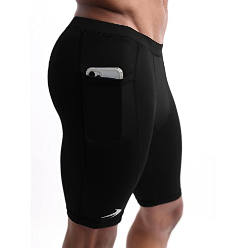 CompressionZ Men's Compression Shorts - Compression Underwear for Sports - Long Workout Athletic Biking Running Men Spandex - X-Large - Black 9" W/ Pockets