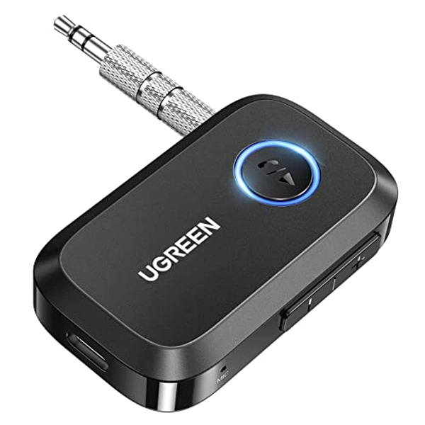 UGREEN 5.3 Aux Bluetooth Adapter for Car, [Greater Connection] 3.5mm, Wireless Audio Receiver for Home Stereo/Wired Headphones/Speaker, 15H Battery Life