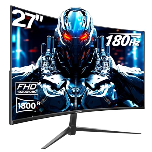 Gawfolk Curved 27 inch Gaming Monitor 144hz/180hz PC Monitor Full HD 1080P, Frameless 1800R Computer Display with FreeSync & Eye-Care Technology, Support VESA, DP, HDMI Port (Black) - 27 inch - 180Hz