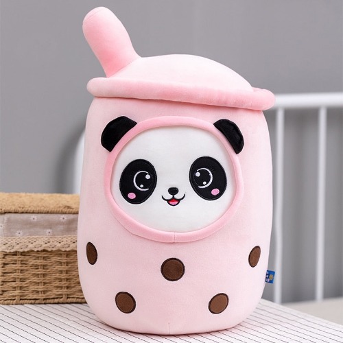 Panda Bubble Tea Cup Plushies (3 Colors, 4 Sizes) - 13" / 35cm / Pink