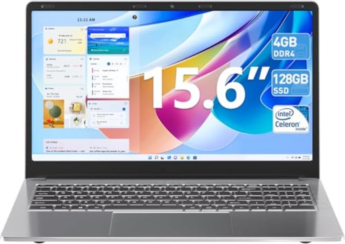 SGIN 15.6 Inch Laptops, Laptop Computer with 4GB RAM 128GB SSD, Expandable 1TB, Celeron Quad-Core Processor(Up to 2.6GHz), 5G WiFi, Type-C, Mini HDMI, Webcam, USB 3.2(Silver)