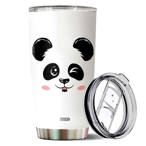 WONWIX Panda Tumbler Gifts for Women Pandas Face Thermos Stainless Steel Insulated Cup with Lid 20oz Travel Mug Funny Kids Daughter Girls - Panda