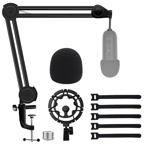 Boseen Microphone Boom Arm Stand for Blue Yeti with Shock Mount Foam Cover, Heavy Duty Boom Scissor Arm Stand for Blue Yeti, Broadcasting and Recording