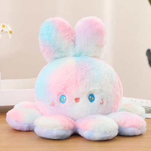 Rainbow Fluffy Flip Rabbit Octopus Plush Toy - Pink to purple / CN / 35cm