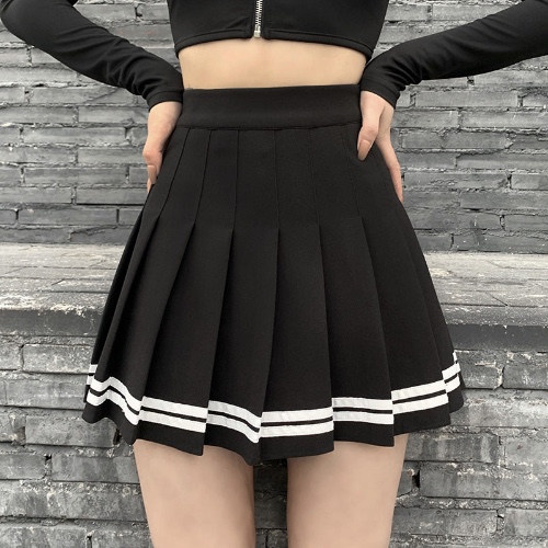 'Deadly Delight' Black Grunge Skirt with White Stripes - black / XL