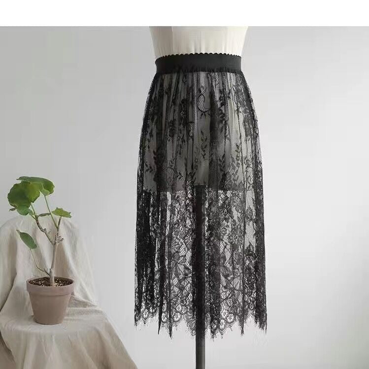 Black Lace Gothic Skirt - Short, Midi or Maxi - Black 60cm / L