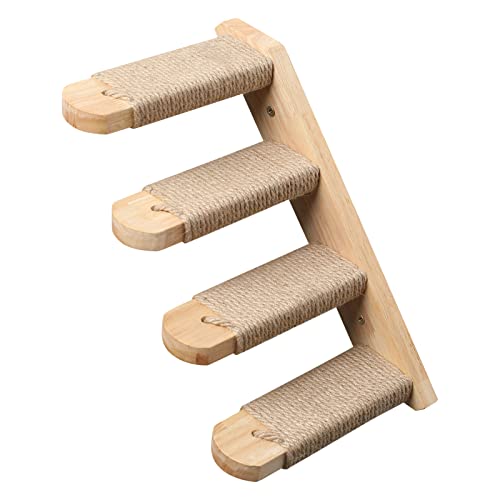 FUKUMARU Cat Climbing Shelf Wall Mounted, Four Step Cat Stairway with Jute Scratching for Cats Perch Platform Supplies - Right to Left
