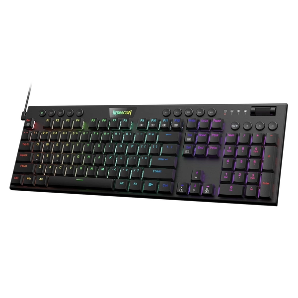 Redragon K619 Horus RGB Mechanical Keyboard, Ultra-Thin Designed Wired Gaming Keyboard w/Low Profile Keycaps, Dedicated Media Control & Linear Red Switch, Pro Software Supported