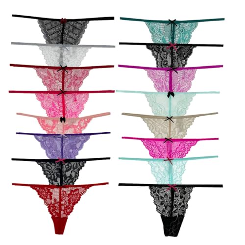 COLOROSES Pack of 6 Women Lacy G-String Thongs No Show Panties Sexy Underwear Assorted Lace Pattern and Colors - Medium - 6 Pcs
