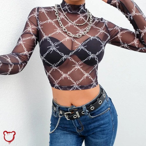 Goth Barbed Wire Style Top - Black / M