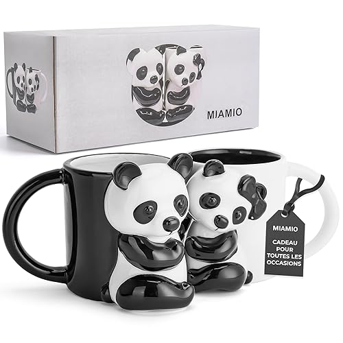 MIAMIO - Tasse en céramique Panda 400 ml Mug 3D Animal pour les amateurs de café et de thé Mug Panda Mignon Couple Cadeaux pour Anniversaire/Noël comme Cadeaux pour Femmes Hommes