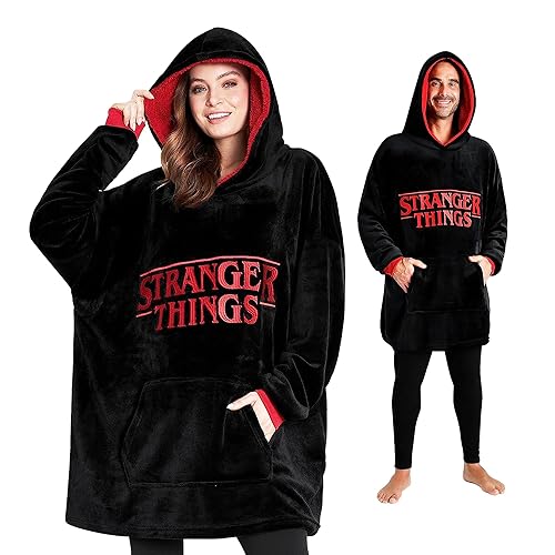 Stranger Things Pull Plaid, Sweat Oversize en Polaire Homme Femme, Noir Rouge,Taille Unique