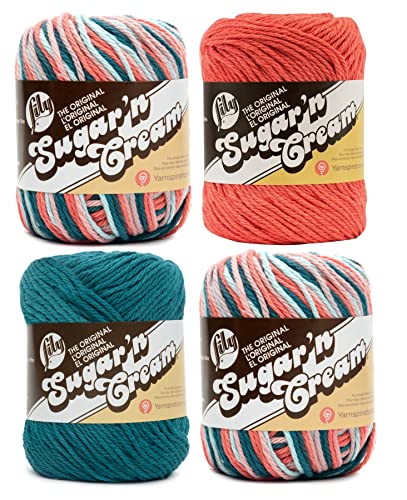 Bulk Buy: Lily Sugar 'n Cream Limited Edition 100% Cotton Yarn (Curated 4-Pack) (Coral Seas, Tangerine, Teal) - Coral Seas, Tangerine, Teal