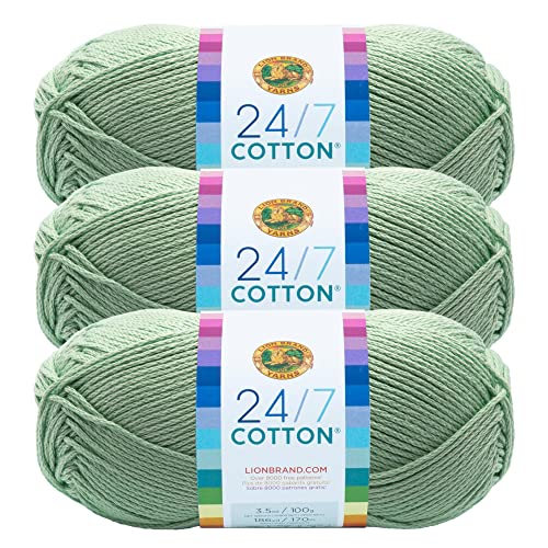 Lion Brand 24/7 Cotton Yarn, Yarn for Knitting, Crocheting, and Crafts, Mint, 3 Pack - 3 Pack - Mint
