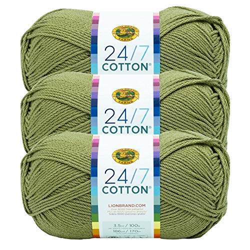 Lion Brand 24/7 Cotton Yarn, Yarn for Knitting, Crocheting, and Crafts, Bay Leaf, 3 Pack - 3 Pack - Bay Leaf