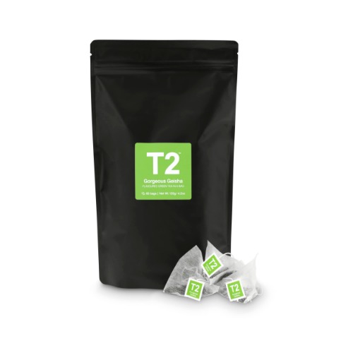 T2 Tea Gorgeous Geisha Green Tea Bags in Resealable Foil Refill Bag, 60-count - 60 Count (Pack of 1)