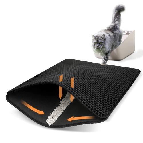 Ycozy Cat Litter Mat Large 60 X 45cm Kitty Litter Trapping Mat for Litter Box - Honeycomb Black Hole Design - Waterproof, Urine Proof Trapper - Scatter Control, Easy Clean Rug for Litter Tray - M | 60 x 45 cm - Black