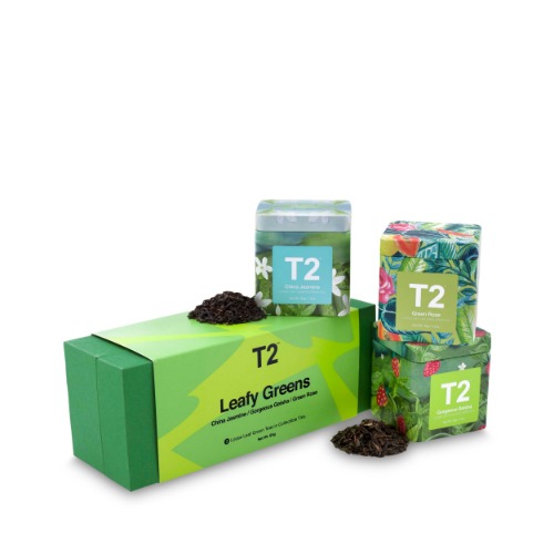 T2 Tea Leafy Greens Icon Trio Gift Pack, 3 Loose Leaf Teas in Mini Tins, for green tea lovers