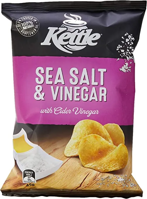 Kettle Sea Salt and Vinegar Flavour Potato Chips, 45 Grams x 18