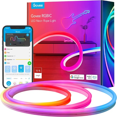 Govee Neon LED Strip Lights 3M, RGBIC DIY Neon Light with WiFi APP Control, Work with Alexa, Segmentable Colour Changing LED Lights for Bedroom, Wall, Game