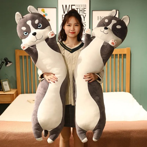 Soft Lifelike Husky Plush Toy - Gray / 80cm