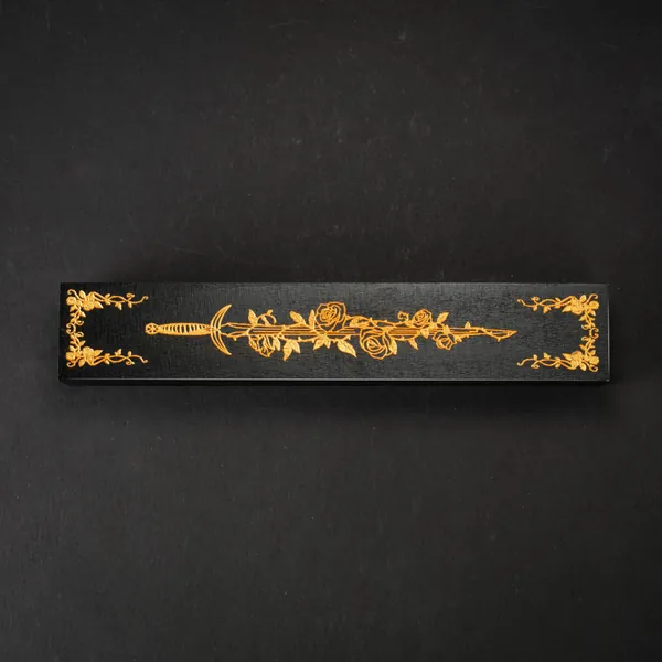 Black Wood Box Dagger Rose Motif Dice