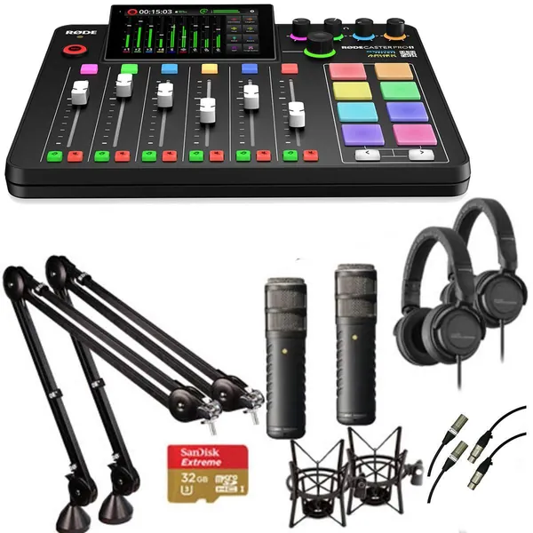Rode RODECaster Pro II Two Person PRO Podcast Studio Kit with ProCaster Microphones & Broadcast Arms