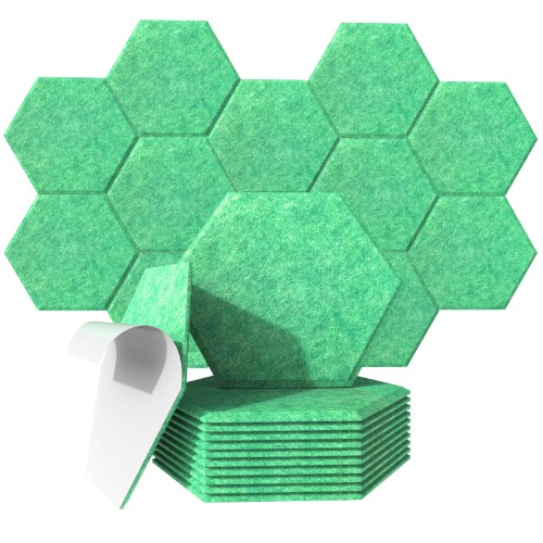 12 Pcs Acoustic Panels,Self-adhesive Sound Dampening Panels, 12 X 10.5 X 0.4 In Sound Proof Foam Panels,High Density Sound Proofing Padding for Wall, Acoustic Treatment for Studio, Home (Green)