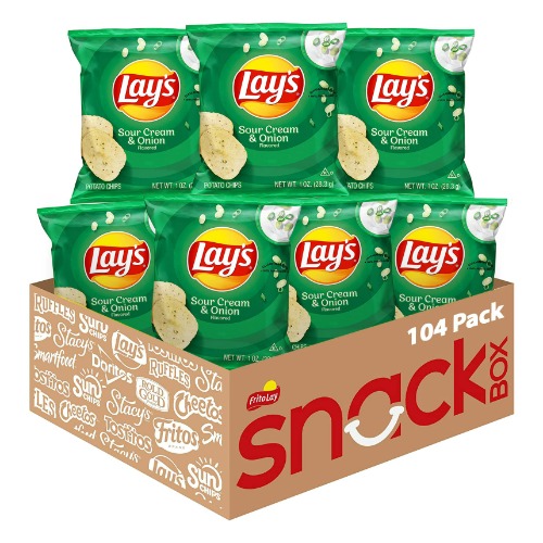 Lay's Sour Cream & Onion Flavored Potato Chips, 1 Ounce (Pack of 104) - 104ct Sour Cream & Onion