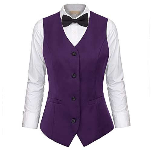 JYDress Women's Suit Vest V-Neck 4 Button Fully Lined Formal Business Workwear Lady Waistcoat - Small-Medium - Purple