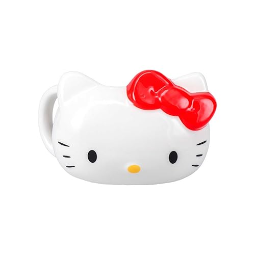 Paladone Hello Kitty - Taza de cerámica con diseño de gato de dibujos animados con diseño de amina y lazo rojo clásico, accesorio de escritorio de oficina y escuela y regalo, PP13154HK