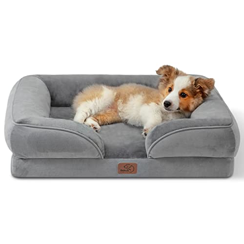 Bedsure Orthopedic Dog Bed for Medium Dogs -Foam Sofa with Removable Washable Cover, Waterproof Lining and Nonskid Bottom Couch, Pet Bed - M（28x23x7"） - Grey