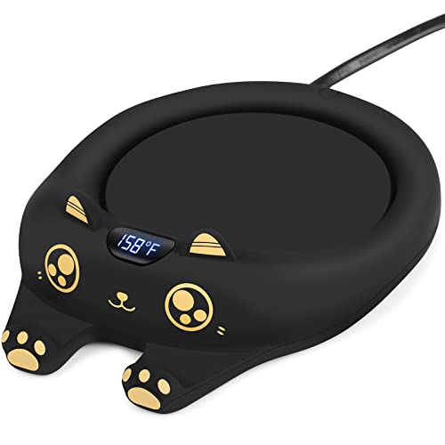 PUSEE Mug Warmer,Coffee Warmer for Desk Coffee Cup Warmer Auto Shut Off,Smart Candle Warmer with 3 Temp Settings,Electric Beverage Warmer Plate for Coffee,Cocoa,Tea,Water and Milk (Not Include Cup) - Adorable Black