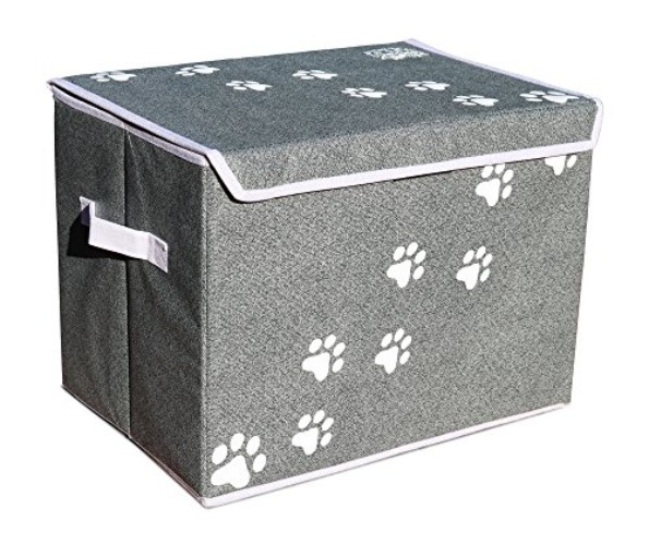 Feline Ruff LARGE Dog Toys Storage Box 16" x 12" Pet Toy Storage Basket with Lid. Perfect Collapsible Canvas Bin for Cat Toys and Accessories too! (Gray) - Gray