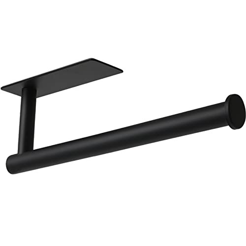 theaoo Under Cabinet Paper Towel Holder for Kitchen, Adhesive Towel Roll Rack for Bathroom,Wall Mounted Matte Black, SUS304 Stainless Steel - Black - 1