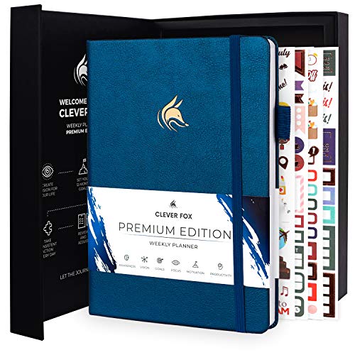 Clever Fox Planner Premium Edition – Undated Luxurious Weekly & Monthly Planner to Increase Productivity and Hit Your Goals – Organizer – Start Anytime, A5, Lasts 1 Year, Mystic Blue (Weekly) - Mystic Blue - A5 (5.8'' x 8.3'')