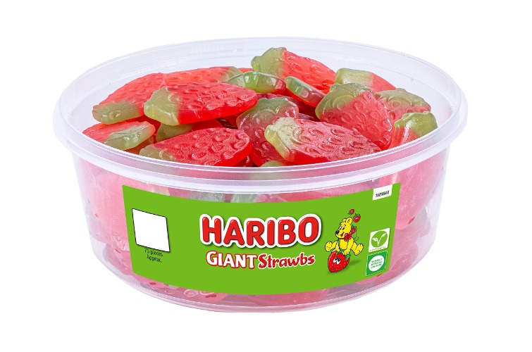 HARIBO Giant Strawbs x 75 Pieces Sweets Tub (825g)