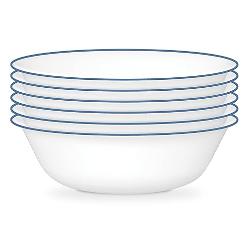 Corelle 6-Piece 18oz Round Bowls, Vitrelle Triple Layer Glass, Perfect for Soup, Cereal and Snacks, Lightweight, Chip and Scratch Resistant, Microwave and Dishwasher Safe, Botanical Stripes - Botanical Stripes - 18 OZ - Bowl Set