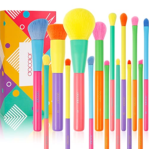 Docolor Makeup Brushes 15Pcs Colourful Makeup Brush Set Premium Gift Synthetic Face Powder Kabuki Foundation Contour Blush Concealers Eye Shadow Blending Make Up Brush Kit - Dream of Color - Makeup Brushes