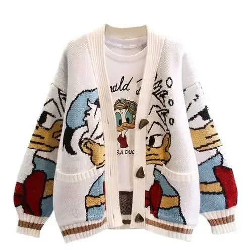 Womens Donald Duck Knitted Cardigan - White / M