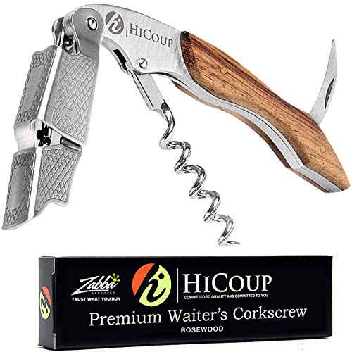 Hicoup Wine Opener - Professional Corkscrews for Wine Bottles w/ Foil Cutter and Cap Remover - Manual Wine Key for Servers, Waiters, Bartenders and Home Use - Classic Rosewood - Stainless Steel Ebony