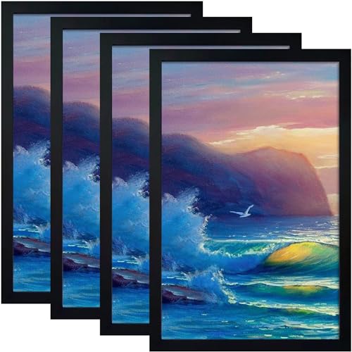 SESEAT 12x18 Frame, Wall Gallery Poster Picture Frame, Black, Pack of 4 - Black - 12x18