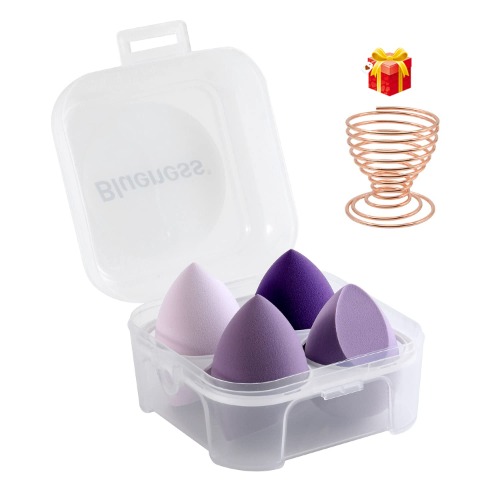 4 Pcs Makeup Sponge Beauty Blender Set - Makeup Sponges For Foundation Blender with Egg Case and 1 Holder, Flawless for Cream, Powder and Liquid (4PCS,Purple) - 4 Count (Pack of 1) Purple