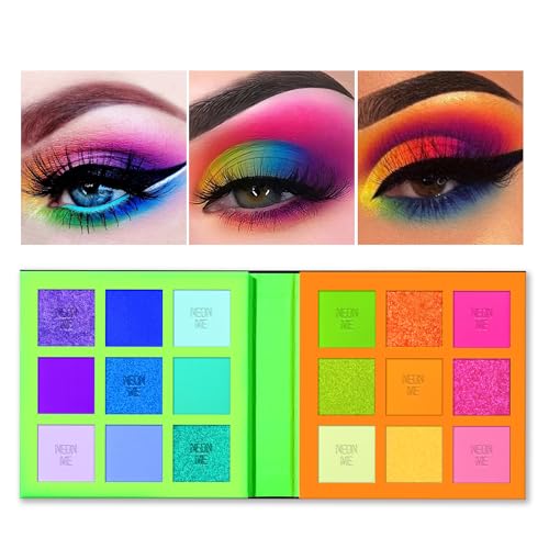 Tintark Neonme Eyeshadow Palette, 18 Fluorescent Color Glowing Eyeshadows, Rainbow Purple Blue Green Yellow Pink Eye Shadow Palettes for fun party Popular Eye Makeup, Glitter Matte Shimmer - Neonme