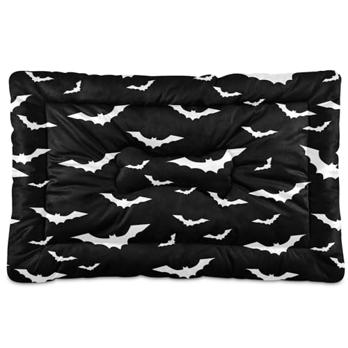 Mazeann Dog Bed Mat Large Pet Bed Halloween with Bats Washable Anti Slip Bottom Dog Fulffy Comfy Kennel Pad Cat Crate Mat Dog Pet Pad, 18 x 24 Inches - 24x18in - Black Bat