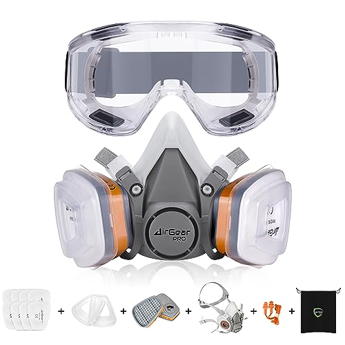 AirGearPro G-500 Reusable Respirator Mask with A1P2 Filters and Safety Goggles | Anti-Dust Gas mask Ideal for Spray painting, Sanding, Pesticide spraying, Building work, Chemical, Military and more.